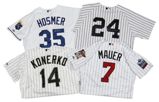 Collection of (4) Signed Baseball Jerseys: Cano, Mauer, Konerko, and Hosmer